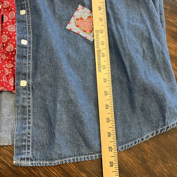 At Last Woman Size 22/24W Denim Button Up Shirt Hearts Embroidery Cottage Granny - Picture 11 of 13